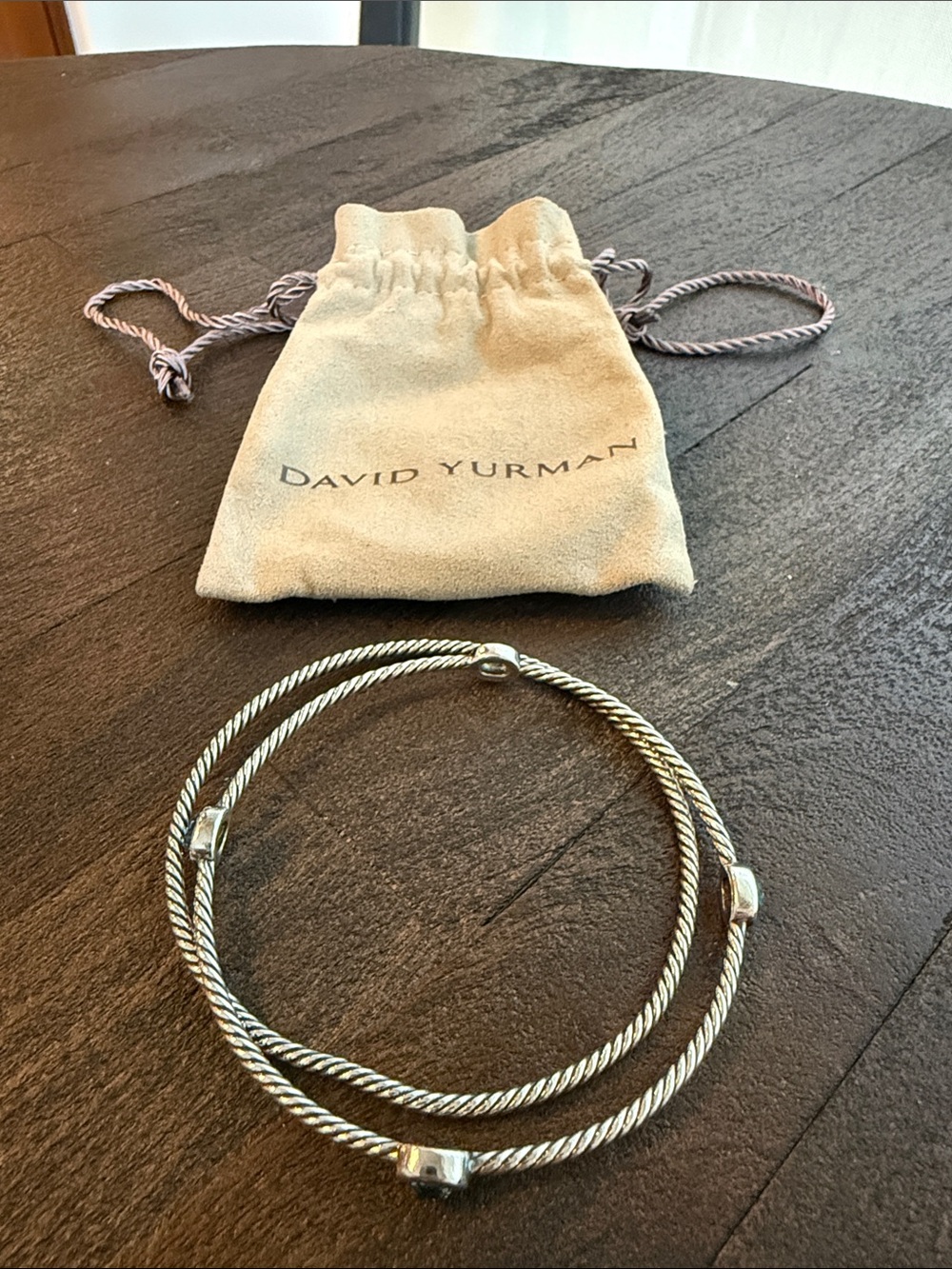 David Yurman Silver Cable Bracelet with Bezel-Set Accents
